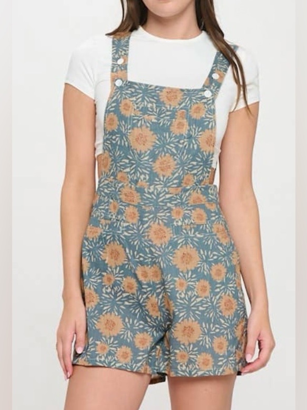 Sm Wardrobe 💯% Cotton Sunflower Short Overalls Size L